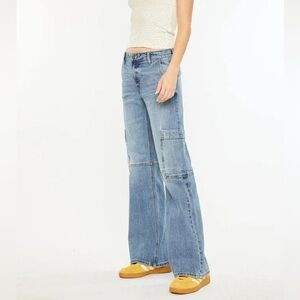KanCan Light Blue Wide-Leg Cargo Jeans